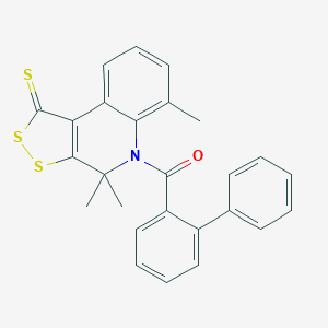 molecular formula C26H21NOS3 B414154 (2-Phenylphenyl)-(4,4,6-trimethyl-1-sulfanylidenedithiolo[3,4-c]quinolin-5-yl)methanone CAS No. 329213-42-5
