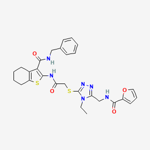 molecular formula C28H30N6O4S2 B4141546 N-benzyl-2-{[({4-ethyl-5-[(2-furoylamino)methyl]-4H-1,2,4-triazol-3-yl}thio)acetyl]amino}-4,5,6,7-tetrahydro-1-benzothiophene-3-carboxamide 
