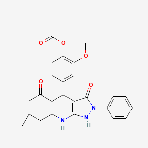 molecular formula C27H27N3O5 B4141575 4-(3-hydroxy-7,7-dimethyl-5-oxo-2-phenyl-4,5,6,7,8,9-hexahydro-2H-pyrazolo[3,4-b]quinolin-4-yl)-2-methoxyphenyl acetate 