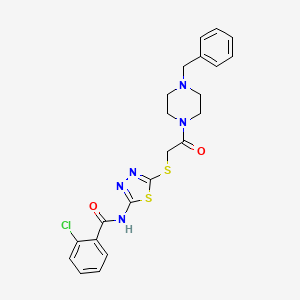 molecular formula C22H22ClN5O2S2 B4141582 N-(5-{[2-(4-benzyl-1-piperazinyl)-2-oxoethyl]thio}-1,3,4-thiadiazol-2-yl)-2-chlorobenzamide 