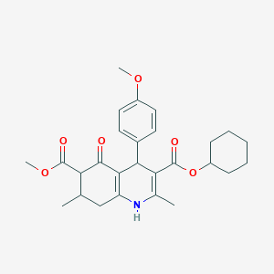 molecular formula C27H33NO6 B4141591 3-cyclohexyl 6-methyl 4-(4-methoxyphenyl)-2,7-dimethyl-5-oxo-1,4,5,6,7,8-hexahydro-3,6-quinolinedicarboxylate 