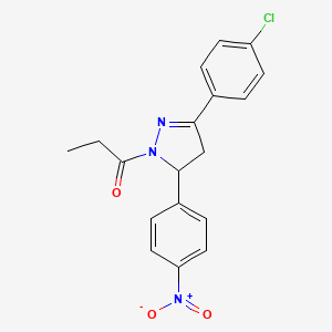 molecular formula C18H16ClN3O3 B4141638 3-(4-chlorophenyl)-5-(4-nitrophenyl)-1-propionyl-4,5-dihydro-1H-pyrazole 