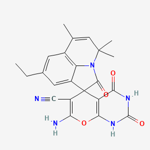 molecular formula C23H21N5O4 B4141661 7-amino-8'-ethyl-4',4',6'-trimethyl-2,2',4-trioxo-1,2,3,4-tetrahydro-4'H-spiro[pyrano[2,3-d]pyrimidine-5,1'-pyrrolo[3,2,1-ij]quinoline]-6-carbonitrile 