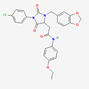 molecular formula C27H24ClN3O6 B4141679 2-[3-(1,3-benzodioxol-5-ylmethyl)-1-(4-chlorophenyl)-2,5-dioxo-4-imidazolidinyl]-N-(4-ethoxyphenyl)acetamide 