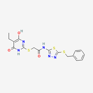molecular formula C17H17N5O3S3 B4141721 N-[5-(benzylthio)-1,3,4-thiadiazol-2-yl]-2-[(5-ethyl-4-hydroxy-6-oxo-1,6-dihydro-2-pyrimidinyl)thio]acetamide 