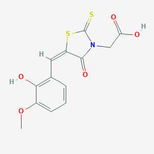 molecular formula C13H11NO5S2 B414176 [5-(2-Hydroxy-3-methoxybenzylidene)-4-oxo-2-thioxo-1,3-thiazolidin-3-yl]acetic acid 
