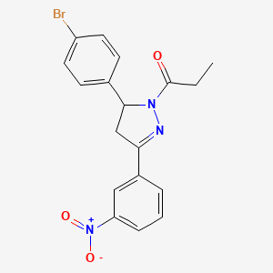 molecular formula C18H16BrN3O3 B4141834 5-(4-bromophenyl)-3-(3-nitrophenyl)-1-propionyl-4,5-dihydro-1H-pyrazole 