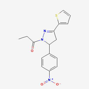 molecular formula C16H15N3O3S B4141844 5-(4-nitrophenyl)-1-propionyl-3-(2-thienyl)-4,5-dihydro-1H-pyrazole 