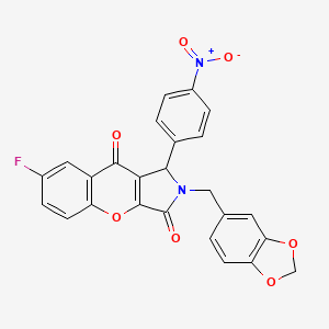molecular formula C25H15FN2O7 B4141900 2-(1,3-benzodioxol-5-ylmethyl)-7-fluoro-1-(4-nitrophenyl)-1,2-dihydrochromeno[2,3-c]pyrrole-3,9-dione 