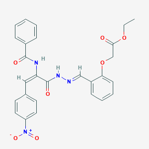 molecular formula C27H24N4O7 B414191 Ethyl {2-[2-(2-(benzoylamino)-3-{4-nitrophenyl}acryloyl)carbohydrazonoyl]phenoxy}acetate 