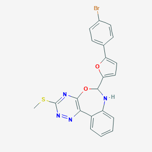 molecular formula C21H15BrN4O2S B414199 6-[5-(4-Bromophenyl)-2-furyl]-6,7-dihydro[1,2,4]triazino[5,6-d][3,1]benzoxazepin-3-yl methyl sulfide 