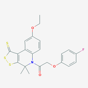 molecular formula C22H20FNO3S3 B414207 1-(8-Ethoxy-4,4-dimethyl-1-sulfanylidenedithiolo[3,4-c]quinolin-5-yl)-2-(4-fluorophenoxy)ethanone CAS No. 303089-10-3