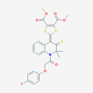 molecular formula C26H22FNO6S3 B414208 dimethyl 2-(1-[(4-fluorophenoxy)acetyl]-2,2-dimethyl-3-thioxo-2,3-dihydro-4(1H)-quinolinylidene)-1,3-dithiole-4,5-dicarboxylate 
