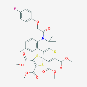 molecular formula C33H30FNO10S3 B414213 tetramethyl 6'-[(4-fluorophenoxy)acetyl]-5',5',9'-trimethyl-5',6'-dihydrospiro[1,3-dithiole-2,1'-(1'H)-thiopyrano[2,3-c]quinoline]-2',3',4,5-tetracarboxylate 