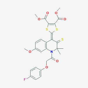 molecular formula C27H24FNO7S3 B414214 dimethyl 2-(1-{[(4-fluorophenyl)oxy]acetyl}-2,2-dimethyl-7-(methyloxy)-3-thioxo-2,3-dihydroquinolin-4(1H)-ylidene)-1,3-dithiole-4,5-dicarboxylate 