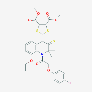 molecular formula C28H26FNO7S3 B414215 dimethyl 2-(8-ethoxy-1-[(4-fluorophenoxy)acetyl]-2,2-dimethyl-3-thioxo-2,3-dihydro-4(1H)-quinolinylidene)-1,3-dithiole-4,5-dicarboxylate 