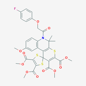 molecular formula C33H30FNO11S3 B414216 Tetramethyl 6'-[(4-fluorophenoxy)acetyl]-9'-methoxy-5',5'-dimethyl-5',6'-dihydrospiro[1,3-dithiole-2,1'-thiopyrano[2,3-c]quinoline]-2',3',4,5-tetracarboxylate 