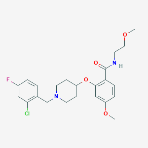 molecular formula C23H28ClFN2O4 B4142240 2-{[1-(2-chloro-4-fluorobenzyl)-4-piperidinyl]oxy}-4-methoxy-N-(2-methoxyethyl)benzamide 