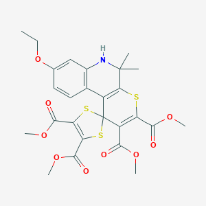molecular formula C26H27NO9S3 B414227 Tetramethyl 8'-ethoxy-5',5'-dimethyl-5',6'-dihydrospiro[1,3-dithiole-2,1'-thiopyrano[2,3-c]quinoline]-2',3',4,5-tetracarboxylate 