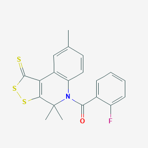molecular formula C20H16FNOS3 B414249 (2-fluorophenyl)(4,4,8-trimethyl-1-thioxo-1,4-dihydro-5H-[1,2]dithiolo[3,4-c]quinolin-5-yl)methanone CAS No. 303042-36-6