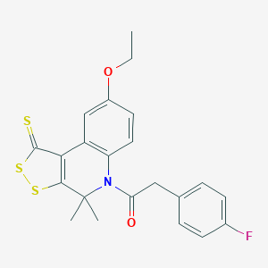molecular formula C22H20FNO2S3 B414252 1-(8-Ethoxy-4,4-dimethyl-1-sulfanylidenedithiolo[3,4-c]quinolin-5-yl)-2-(4-fluorophenyl)ethanone CAS No. 303966-26-9