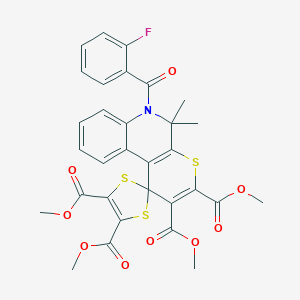 molecular formula C31H26FNO9S3 B414263 Tetramethyl 6'-(2-fluorobenzoyl)-5',5'-dimethylspiro[1,3-dithiole-2,1'-thiopyrano[2,3-c]quinoline]-2',3',4,5-tetracarboxylate CAS No. 331260-56-1