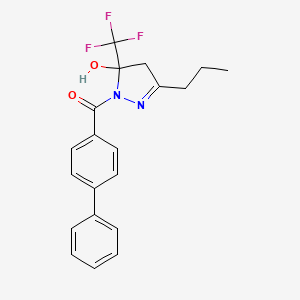 molecular formula C20H19F3N2O2 B4142699 [5-hydroxy-3-propyl-5-(trifluoromethyl)-4H-pyrazol-1-yl]-(4-phenylphenyl)methanone 