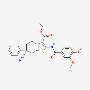 Ethyl 6-cyano-2-{[(3,4-dimethoxyphenyl)carbonyl]amino}-6-phenyl-4,5,6,7-tetrahydro-1-benzothiophene-3-carboxylate