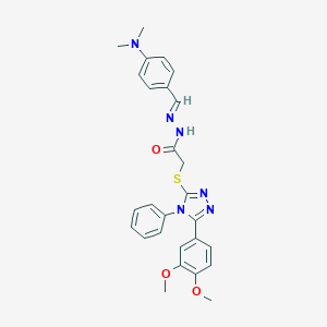 molecular formula C27H28N6O3S B414274 2-{[5-(3,4-dimethoxyphenyl)-4-phenyl-4H-1,2,4-triazol-3-yl]sulfanyl}-N'-{(E)-[4-(dimethylamino)phenyl]methylidene}acetohydrazide 