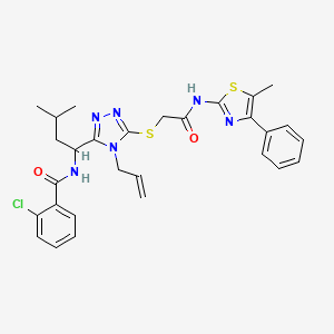 2-chloro-N-[3-methyl-1-[5-[2-[(5-methyl-4-phenyl-1,3-thiazol-2-yl)amino]-2-oxoethyl]sulfanyl-4-prop-2-enyl-1,2,4-triazol-3-yl]butyl]benzamide