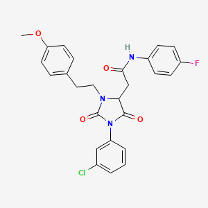 2-[1-(3-CHLOROPHENYL)-3-(4-METHOXYPHENETHYL)-2,5-DIOXO-4-IMIDAZOLIDINYL]-N~1~-(4-FLUOROPHENYL)ACETAMIDE