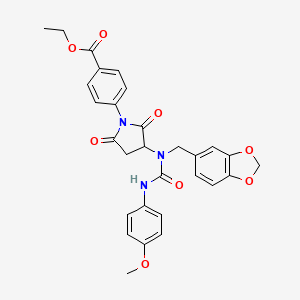 molecular formula C29H27N3O8 B4142902 Ethyl 4-(3-{(1,3-benzodioxol-5-ylmethyl)[(4-methoxyphenyl)carbamoyl]amino}-2,5-dioxopyrrolidin-1-yl)benzoate 