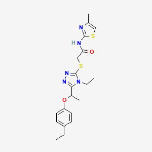 molecular formula C20H25N5O2S2 B4142909 2-({4-ethyl-5-[1-(4-ethylphenoxy)ethyl]-4H-1,2,4-triazol-3-yl}sulfanyl)-N-(4-methyl-1,3-thiazol-2-yl)acetamide 