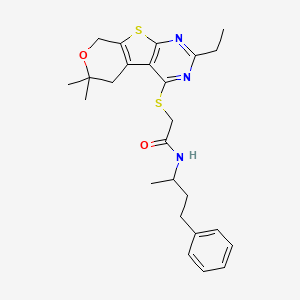 2-[(5-ethyl-12,12-dimethyl-11-oxa-8-thia-4,6-diazatricyclo[7.4.0.02,7]trideca-1(9),2(7),3,5-tetraen-3-yl)sulfanyl]-N-(4-phenylbutan-2-yl)acetamide