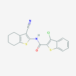 molecular formula C18H13ClN2OS2 B414304 3-chloro-N-(3-cyano-4,5,6,7-tetrahydro-1-benzothiophen-2-yl)-1-benzothiophene-2-carboxamide CAS No. 331269-11-5