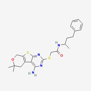 2-[(3-amino-12,12-dimethyl-11-oxa-8-thia-4,6-diazatricyclo[7.4.0.02,7]trideca-1(9),2,4,6-tetraen-5-yl)sulfanyl]-N-(4-phenylbutan-2-yl)acetamide