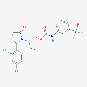 molecular formula C21H19Cl2F3N2O3S B414308 2-[2-(2,4-Dichlorophenyl)-4-oxo-1,3-thiazolidin-3-yl]butyl 3-(trifluoromethyl)phenylcarbamate CAS No. 331272-86-7