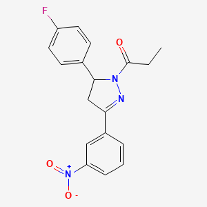 1-[3-(4-Fluorophenyl)-5-(3-nitrophenyl)-3,4-dihydropyrazol-2-yl]propan-1-one