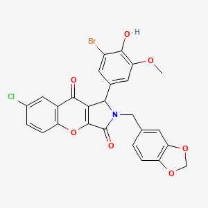 2-[(2H-1,3-BENZODIOXOL-5-YL)METHYL]-1-(3-BROMO-4-HYDROXY-5-METHOXYPHENYL)-7-CHLORO-1H,2H,3H,9H-CHROMENO[2,3-C]PYRROLE-3,9-DIONE