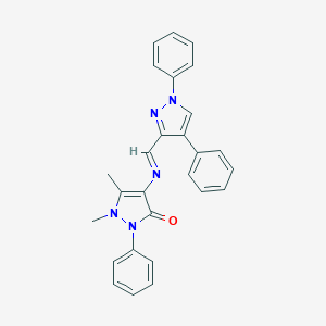molecular formula C27H23N5O B414326 4-{[(1,4-diphenyl-1H-pyrazol-3-yl)methylene]amino}-1,5-dimethyl-2-phenyl-1,2-dihydro-3H-pyrazol-3-one 