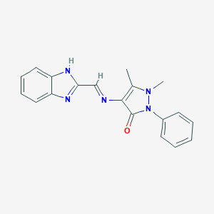 molecular formula C19H17N5O B414329 (E)-4-(((1H-benzo[d]imidazol-2-yl)methylene)amino)-1,5-dimethyl-2-phenyl-1H-pyrazol-3(2H)-one CAS No. 324010-37-9