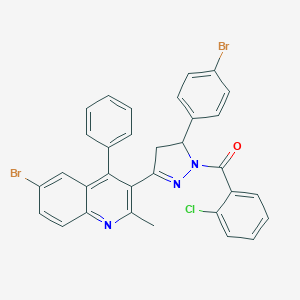 molecular formula C32H22Br2ClN3O B414332 [3-(6-bromo-2-methyl-4-phenylquinolin-3-yl)-5-(4-bromophenyl)-4,5-dihydro-1H-pyrazol-1-yl](2-chlorophenyl)methanone 