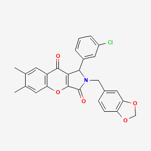 molecular formula C27H20ClNO5 B4143526 2-(1,3-benzodioxol-5-ylmethyl)-1-(3-chlorophenyl)-6,7-dimethyl-1,2-dihydrochromeno[2,3-c]pyrrole-3,9-dione 