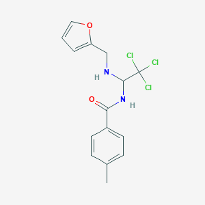 molecular formula C15H15Cl3N2O2 B414353 4-Methyl-N-{2,2,2-trichloro-1-[(furan-2-ylmethyl)-amino]-ethyl}-benzamide 