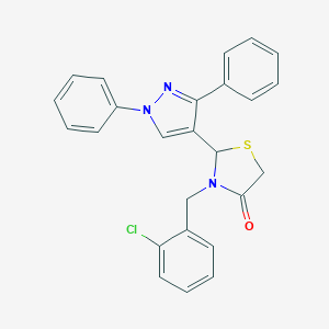 molecular formula C25H20ClN3OS B414366 3-(2-chlorobenzyl)-2-(1,3-diphenyl-1H-pyrazol-4-yl)-1,3-thiazolidin-4-one CAS No. 303792-26-9