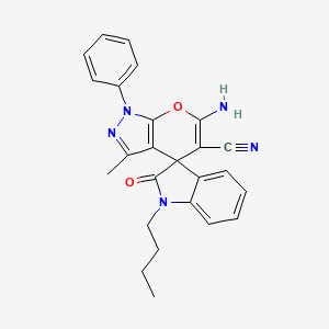 6'-amino-1-butyl-3'-methyl-2-oxo-1'-phenyl-1,2-dihydro-1'H-spiro[indole-3,4'-pyrano[2,3-c]pyrazole]-5'-carbonitrile