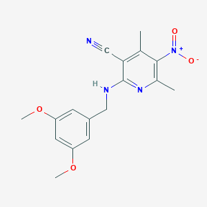 molecular formula C17H18N4O4 B414374 2-(3,5-Dimethoxy-benzylamino)-4,6-dimethyl-5-nitro-nicotinonitrile 