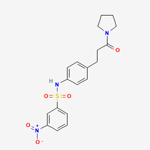 molecular formula C19H21N3O5S B4143782 3-nitro-N-[4-(3-oxo-3-pyrrolidin-1-ylpropyl)phenyl]benzenesulfonamide 