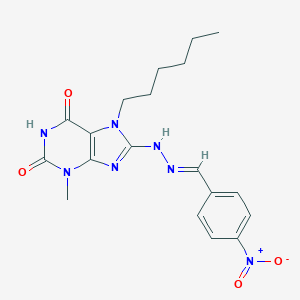 molecular formula C19H23N7O4 B414381 4-nitrobenzaldehyde (7-hexyl-3-methyl-2,6-dioxo-2,3,6,7-tetrahydro-1H-purin-8-yl)hydrazone CAS No. 331659-03-1