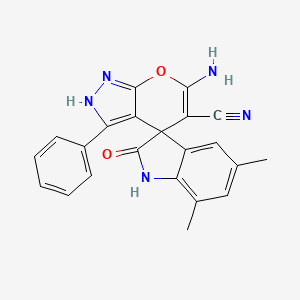 molecular formula C22H17N5O2 B4143837 6'-amino-5,7-dimethyl-2-oxo-3'-phenyl-1,2-dihydro-1'H-spiro[indole-3,4'-pyrano[2,3-c]pyrazole]-5'-carbonitrile 